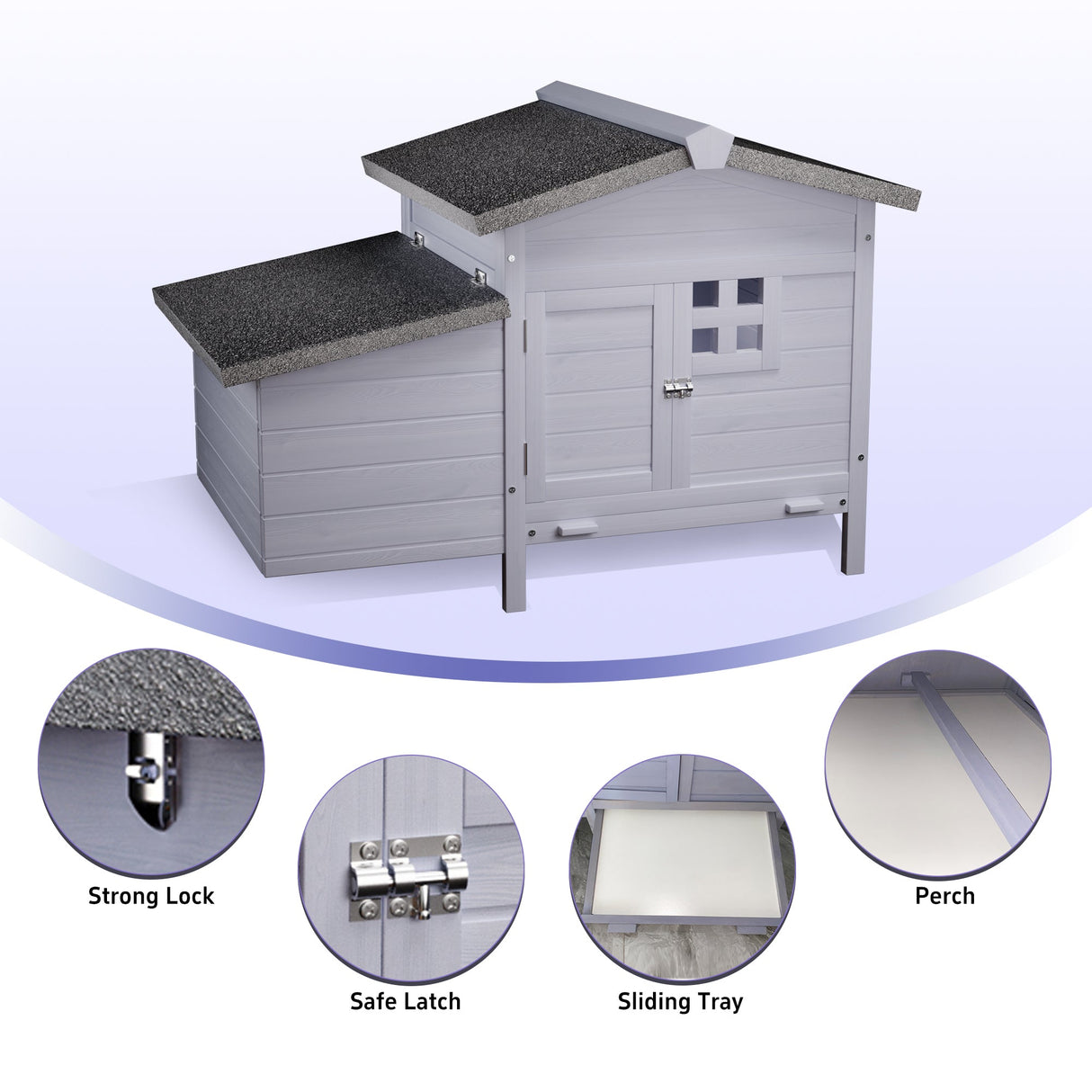Outdoor Free - Range Wooden Chicken Coop with Asphalt Roof Leak - Proof Pull - Out Tray Secure Predator Defense - Fab Heavy Parts