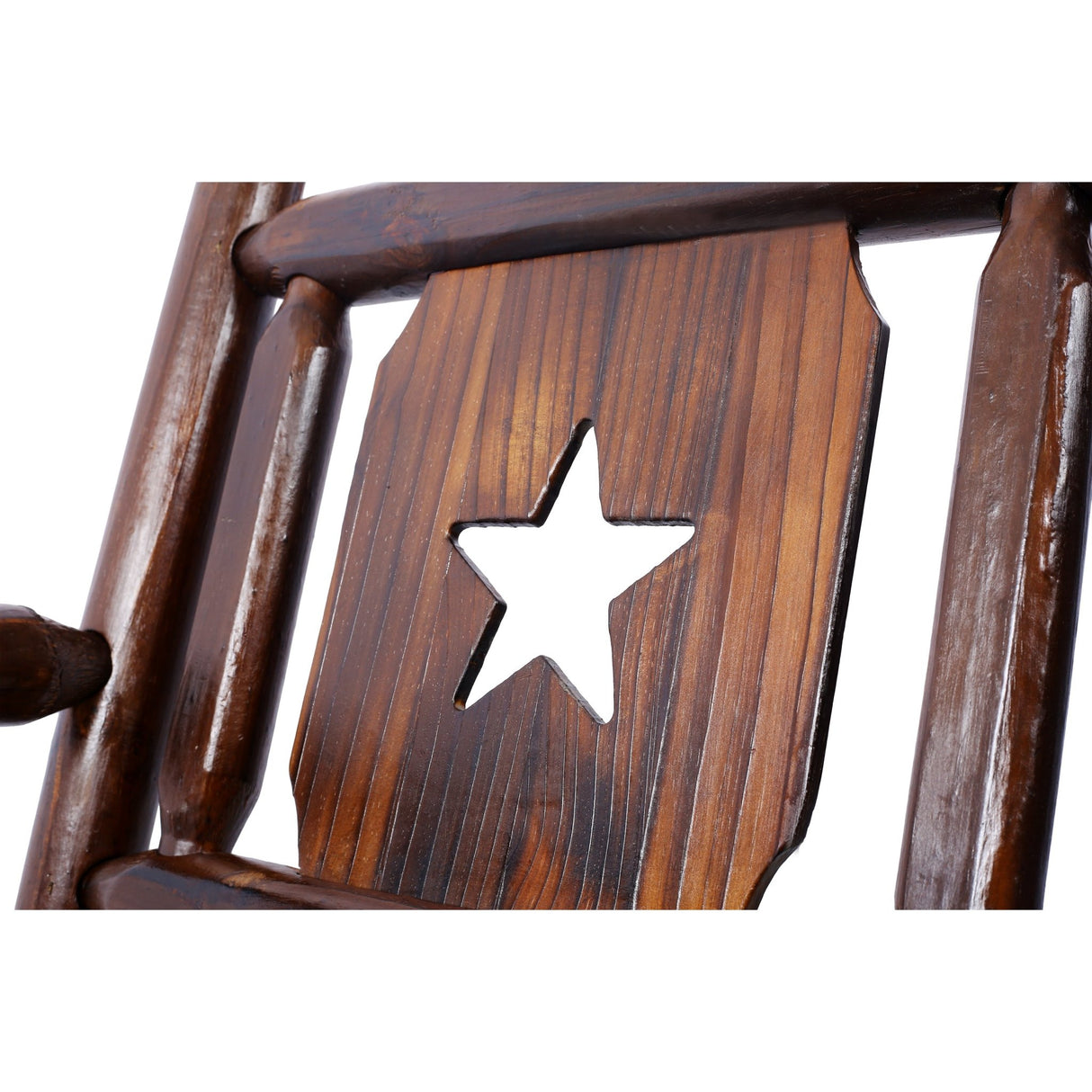 Outdoor Wood Rocking Bench Carbonized Double Chair with Wide Curved Seat Porch Rocker - Rustic Brown - Fab Heavy Parts