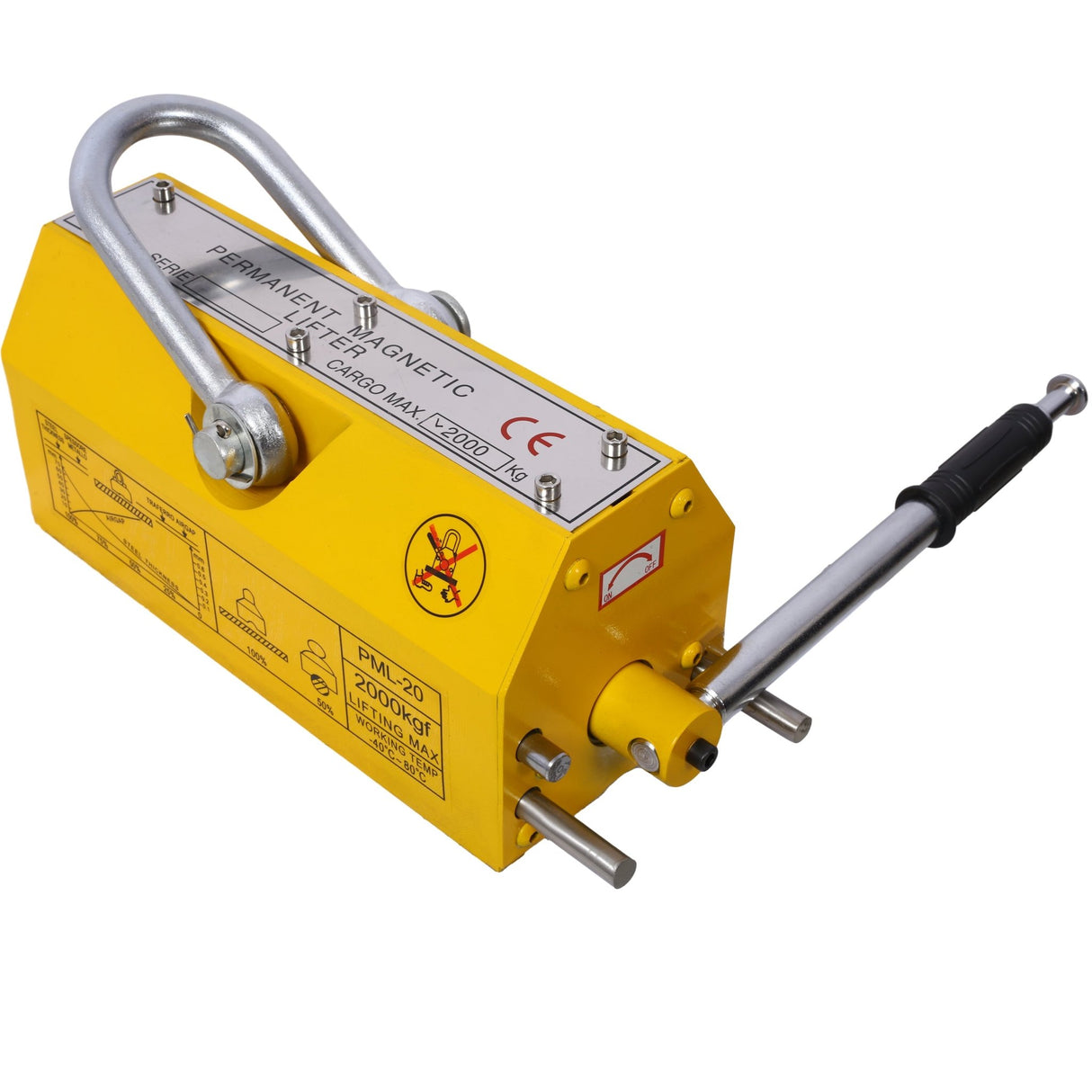 Permanent Magnetic Lifting with Release 4400lbs/2000kg Heavy Duty Magnet 2.5 Safety Factor Neodymium & Steel - Fab Heavy Parts