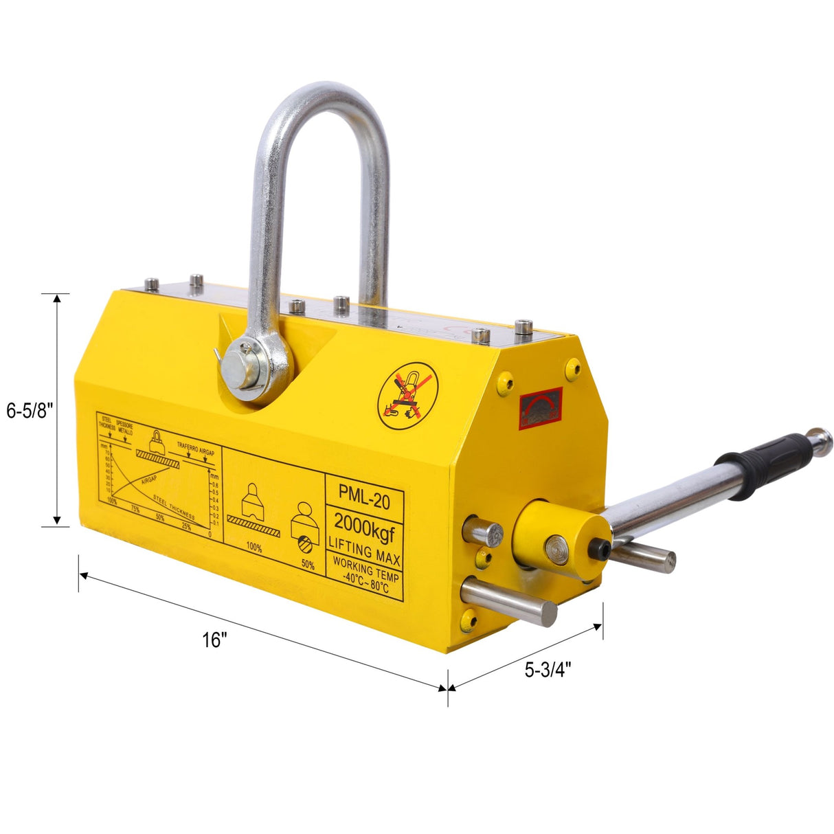 Permanent Magnetic Lifting with Release 4400lbs/2000kg Heavy Duty Magnet 2.5 Safety Factor Neodymium & Steel - Fab Heavy Parts