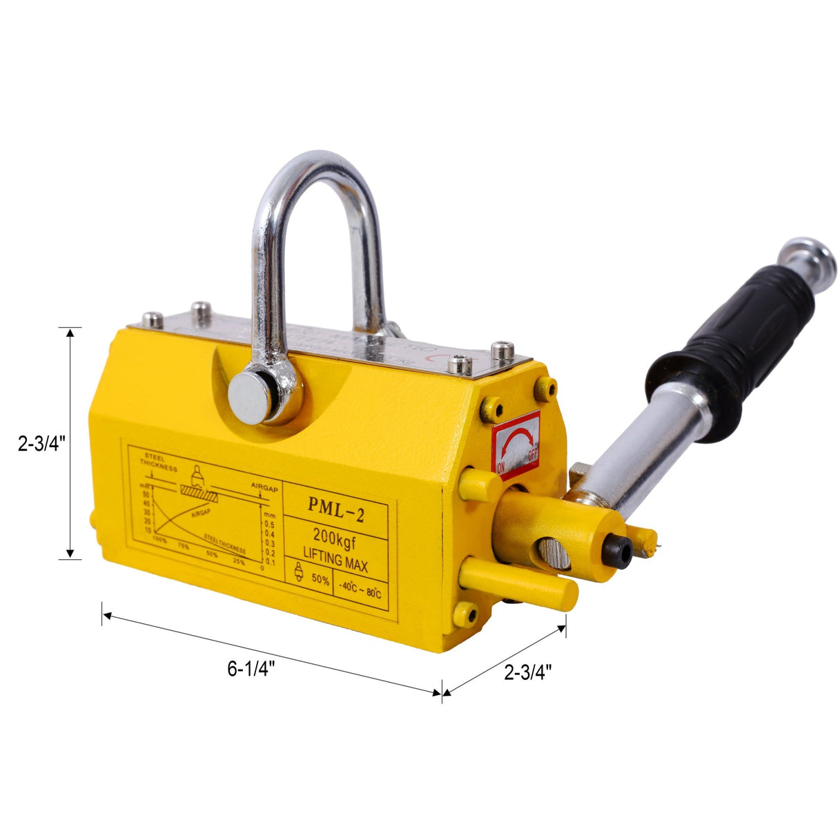 Permanent Magnetic Lifting with Release 440lbs/200kg Heavy Duty Magnet 2.5 Safety Factor Neodymium & Steel - Fab Heavy Parts