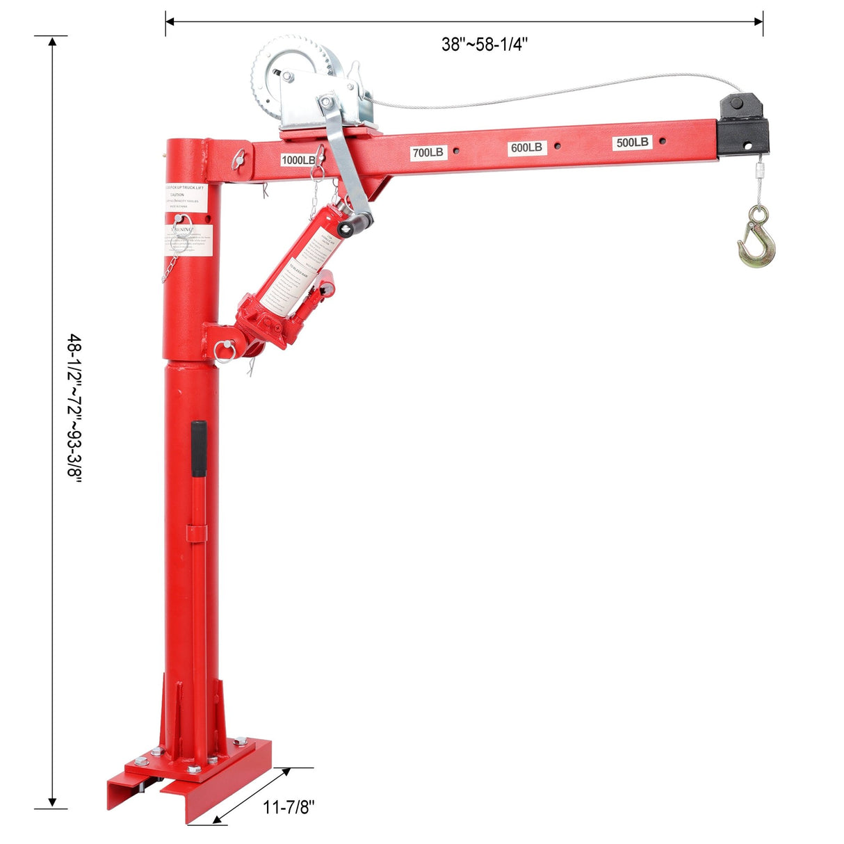 Pickup Truck Crane With Manual Winch Four Capacity for 500 lbs 600 lbs 700 lbs 1000 lbs Heavy Duty Lifting - Fab Heavy Parts
