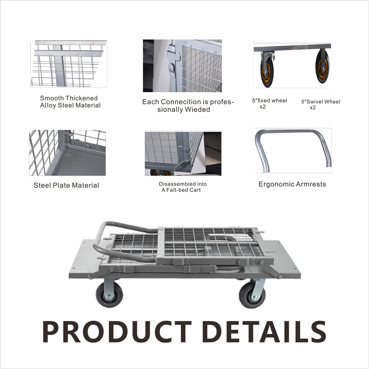 Platform Truck with Cage 6 - in - 1 Platform Hand Truck with 6" Casters Removable Side Swivel Wheel 1800lbs Capacity - Fab Heavy Parts