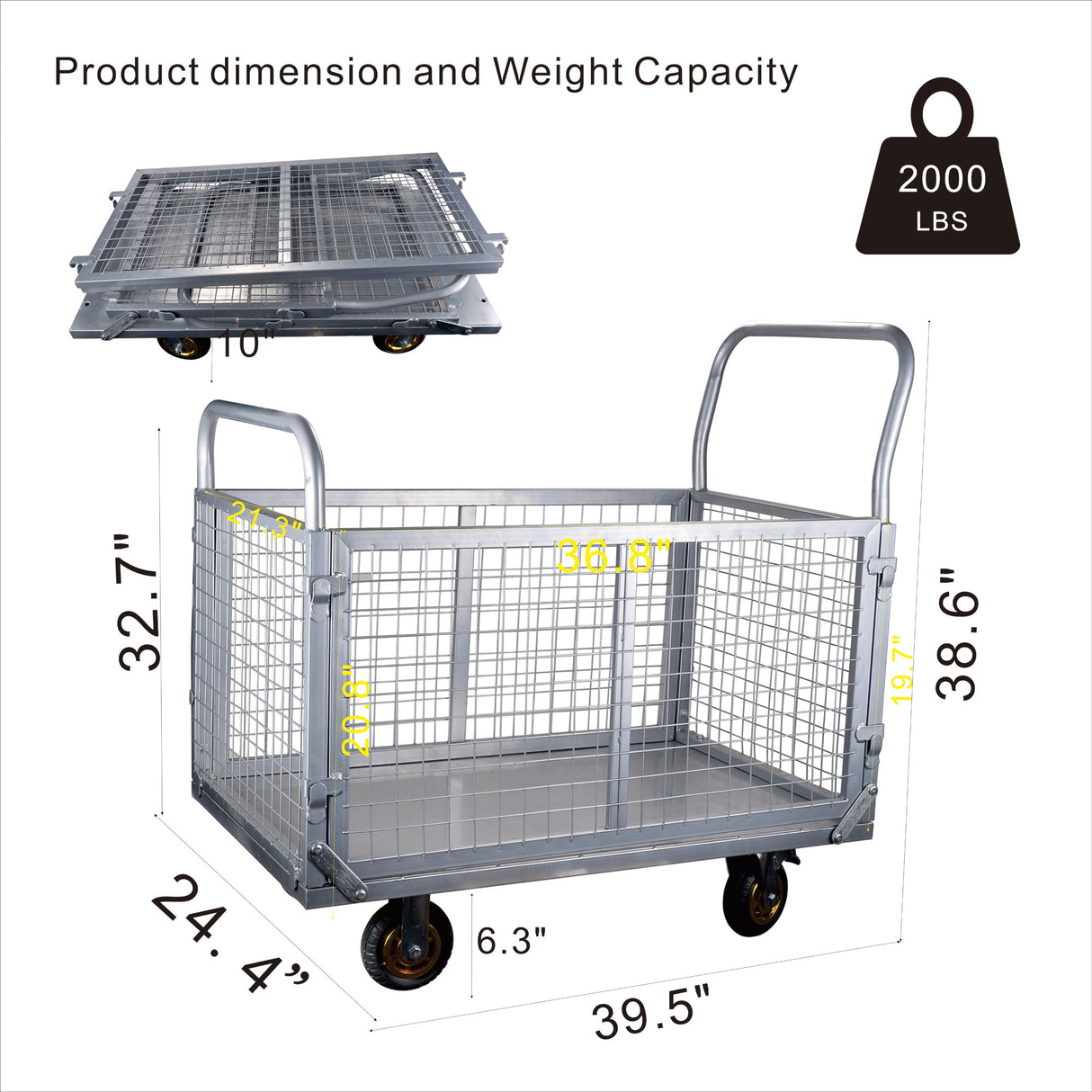 Platform Truck with Cage 6 - in - 1 Platform Hand Truck with 6" Casters Removable Side Swivel Wheel 1800lbs Capacity - Fab Heavy Parts