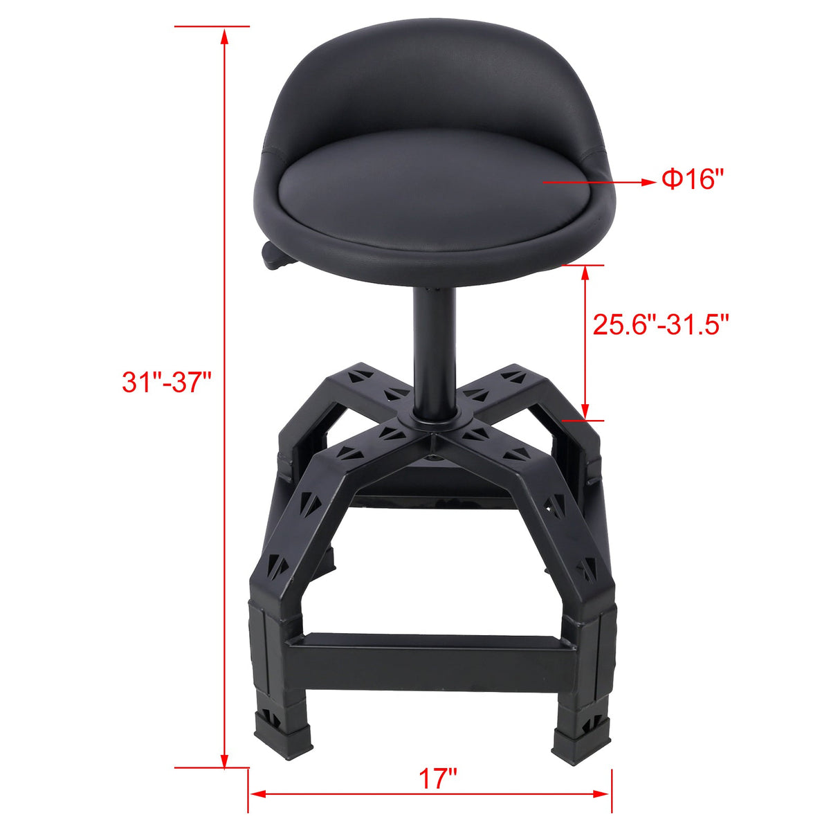 Pneumatic 360 Degree Swivel Stool Mechanics Rolling Creeper Seat Heavy Duty Black 300 lbs Capacity - Fab Heavy Parts
