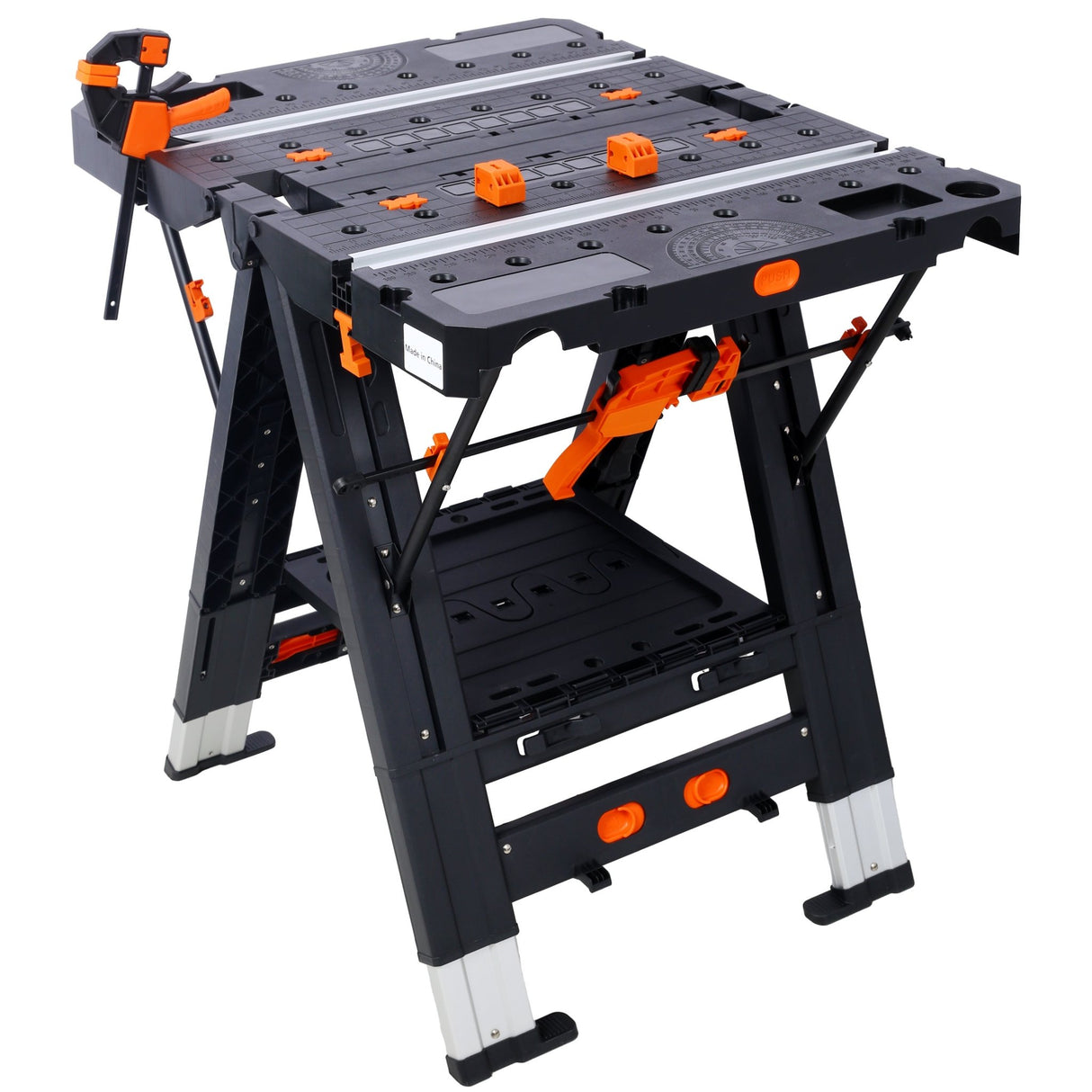 Portable Folding Work Table 2 - in - 1 Sawhorse and Workbench Large Load Capacity with 2 PCS Clamps - Fab Heavy Parts