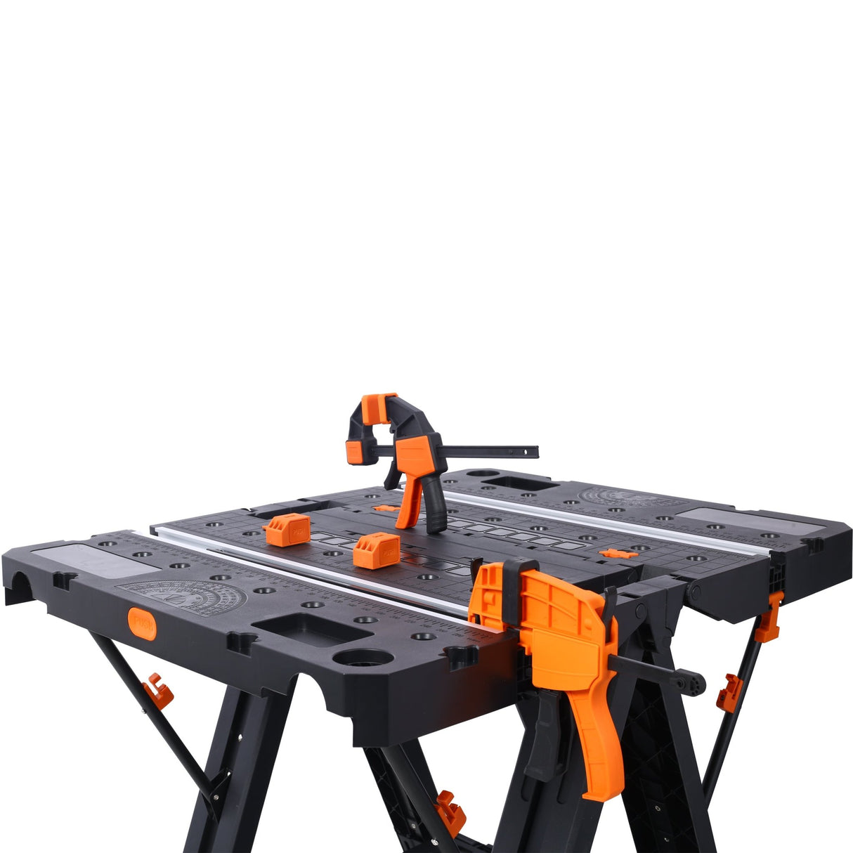 Portable Folding Work Table 2 - in - 1 Sawhorse and Workbench Large Load Capacity with 2 PCS Clamps - Fab Heavy Parts