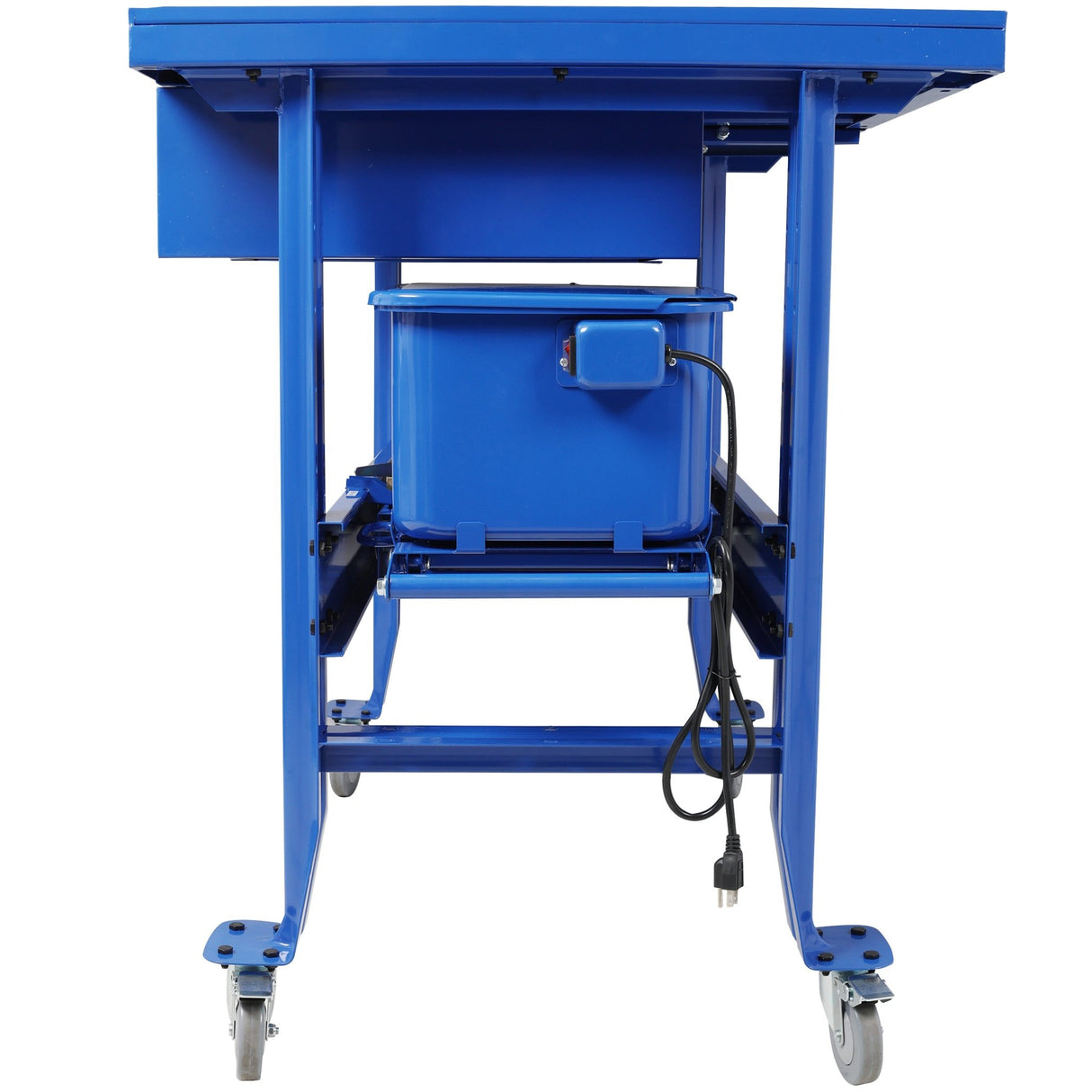 Premium Mobile Tear Down Table with 3.5 Gallon Part Washer and 110V Pump in Blue Steel with Drawer and Drain Tray - Fab Heavy Parts