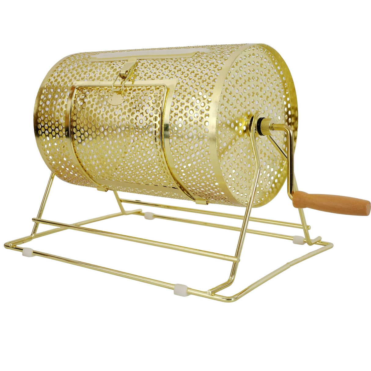 Raffle Ticket Spinner 12 x 8 Inch Drum Lottery Spinning Drawing Brass Plated Roll Box with Wooden Turning Handle Holds 2500 Tickets or 100 Ping Pong Balls for Events - Fab Heavy Parts