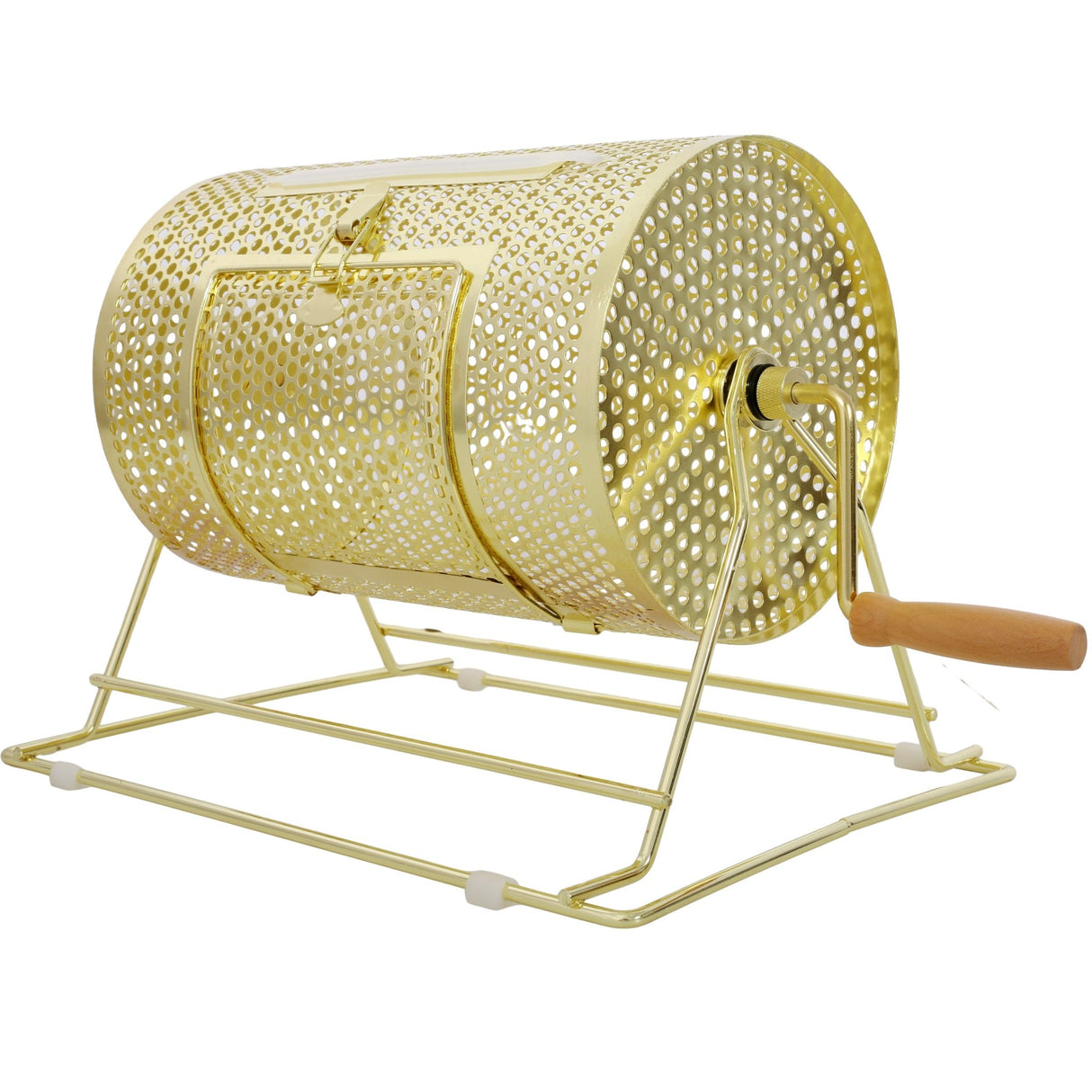 Raffle Ticket Spinner 12 x 8 Inch Drum Lottery Spinning Drawing Brass Plated Roll Box with Wooden Turning Handle Holds 2500 Tickets or 100 Ping Pong Balls for Events - Fab Heavy Parts