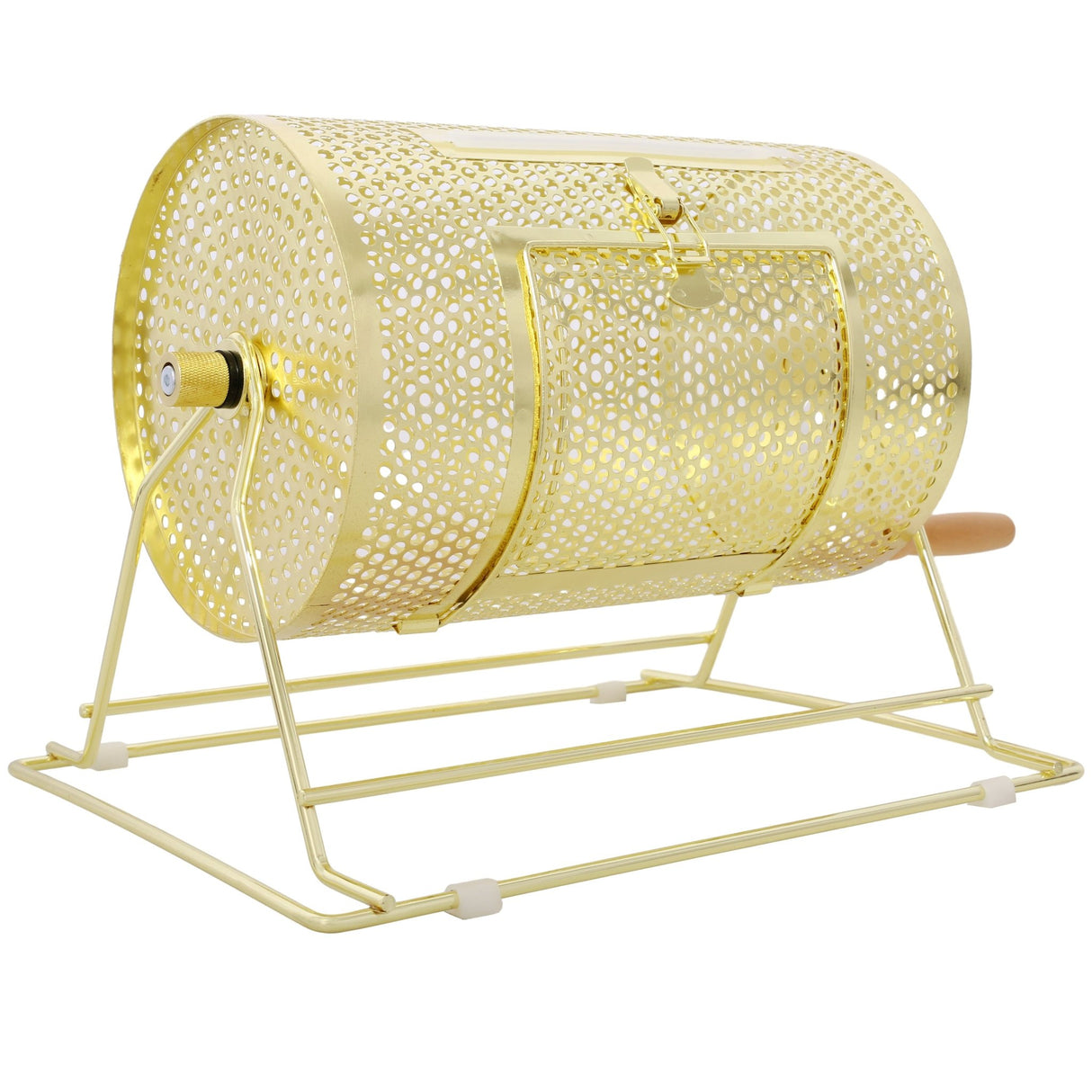 Raffle Ticket Spinner 12 x 8 Inch Drum Lottery Spinning Drawing Brass Plated Roll Box with Wooden Turning Handle Holds 2500 Tickets or 100 Ping Pong Balls for Events - Fab Heavy Parts
