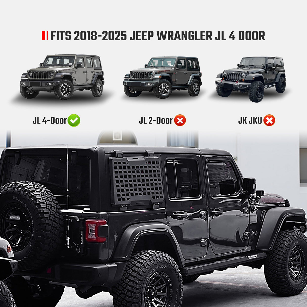 Rear Window Molle Panel Modular Storage for 2018 - 2023 Jeep Wrangler JL 4 Doors Right Side (Passenger Side) - Fab Heavy Parts