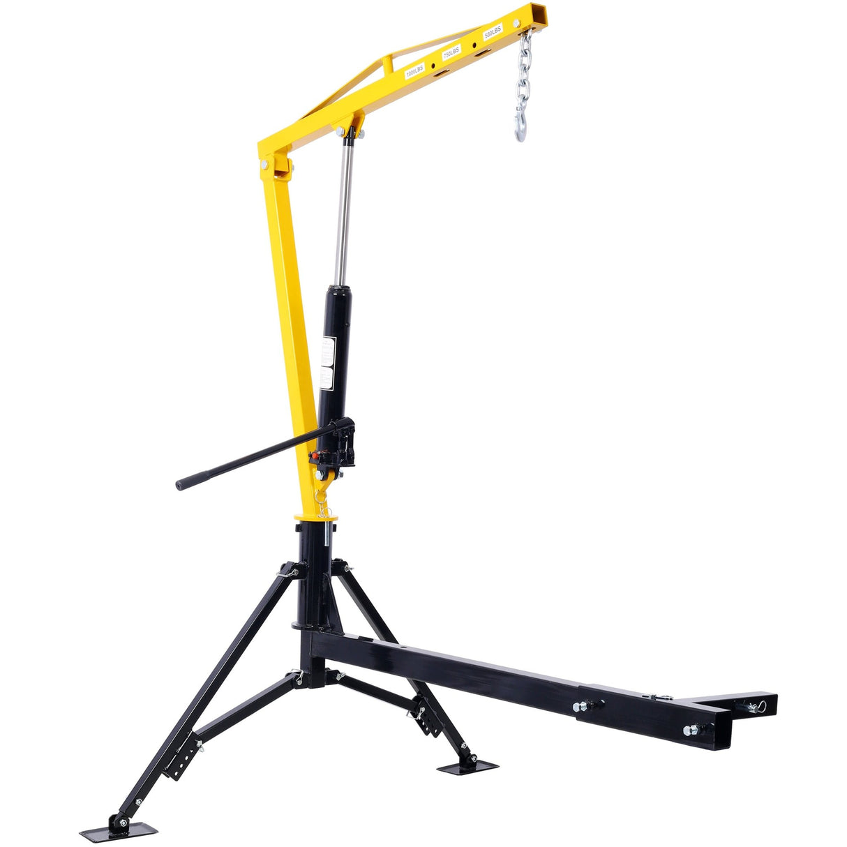 Receiver Hitch Mounted Hydraulic Swivel Pickup Truck Crane 1000 lbs Capacity With 3 Boom Capacities of 500 lbs 750 lbs and 1000 lbs - Yellow - Fab Heavy Parts