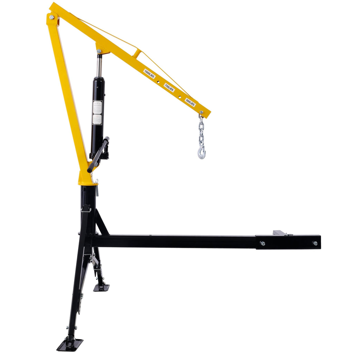 Receiver Hitch Mounted Hydraulic Swivel Pickup Truck Crane 1000 lbs Capacity With 3 Boom Capacities of 500 lbs 750 lbs and 1000 lbs - Yellow - Fab Heavy Parts