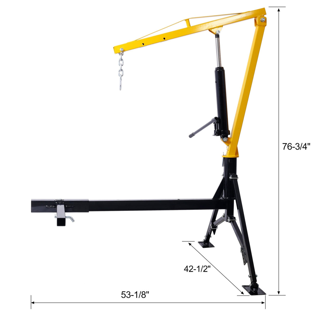Receiver Hitch Mounted Hydraulic Swivel Pickup Truck Crane 1000 lbs Capacity With 3 Boom Capacities of 500 lbs 750 lbs and 1000 lbs - Yellow - Fab Heavy Parts