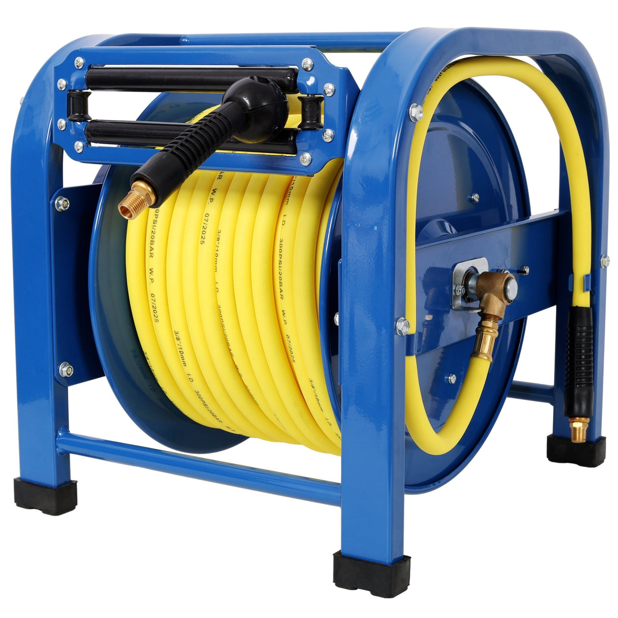 Retractable Air Hose Reel 3/8" x 100 Feet 300 PSI Spring - Driven Steel Heavy Duty Industrial Hybrid Hose Portable - Fab Heavy Parts