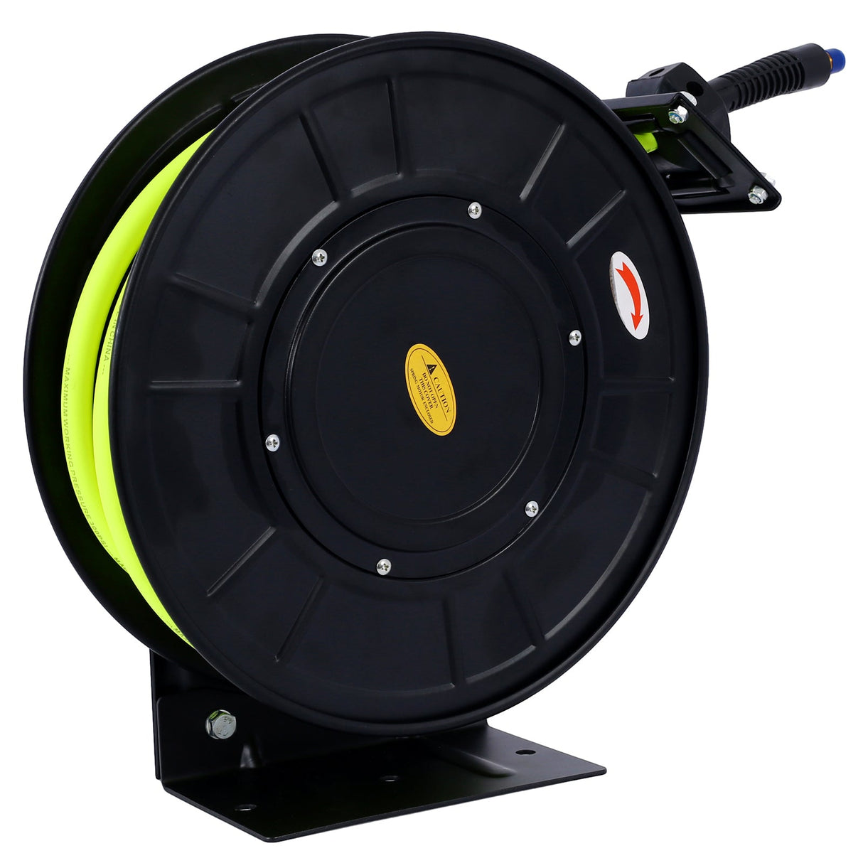 Retractable Air Hose Reel With 3/8" Inch x 50' Ft Heavy Duty Steel Auto Rewind Pneumatic Industrial Grade Rubber 300 PSI - Black - Fab Heavy Parts
