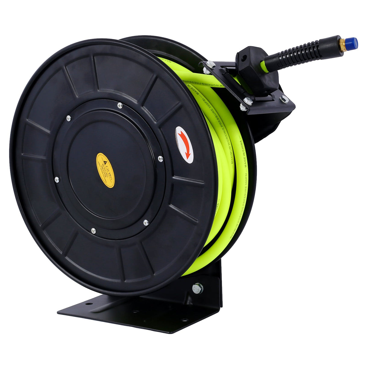 Retractable Air Hose Reel With 3/8" Inch x 50' Ft Heavy Duty Steel Auto Rewind Pneumatic Industrial Grade Rubber 300 PSI - Black - Fab Heavy Parts
