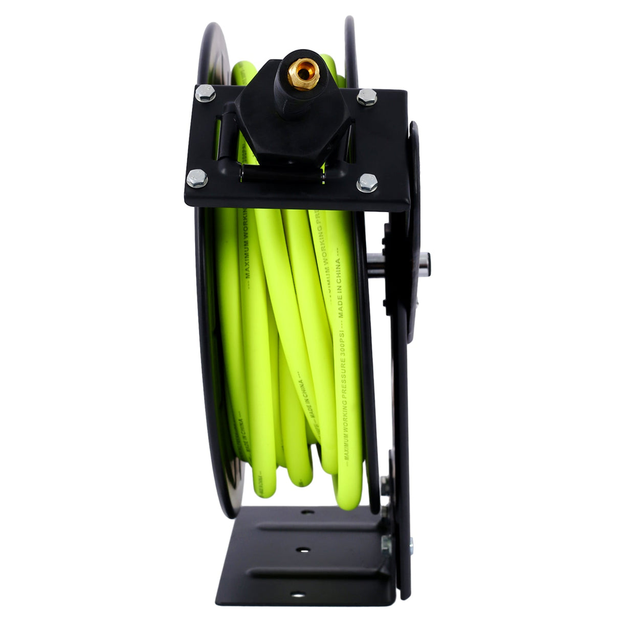 Retractable Air Hose Reel With 3/8" Inch x 50' Ft Heavy Duty Steel Auto Rewind Pneumatic Industrial Grade Rubber 300 PSI - Black - Fab Heavy Parts