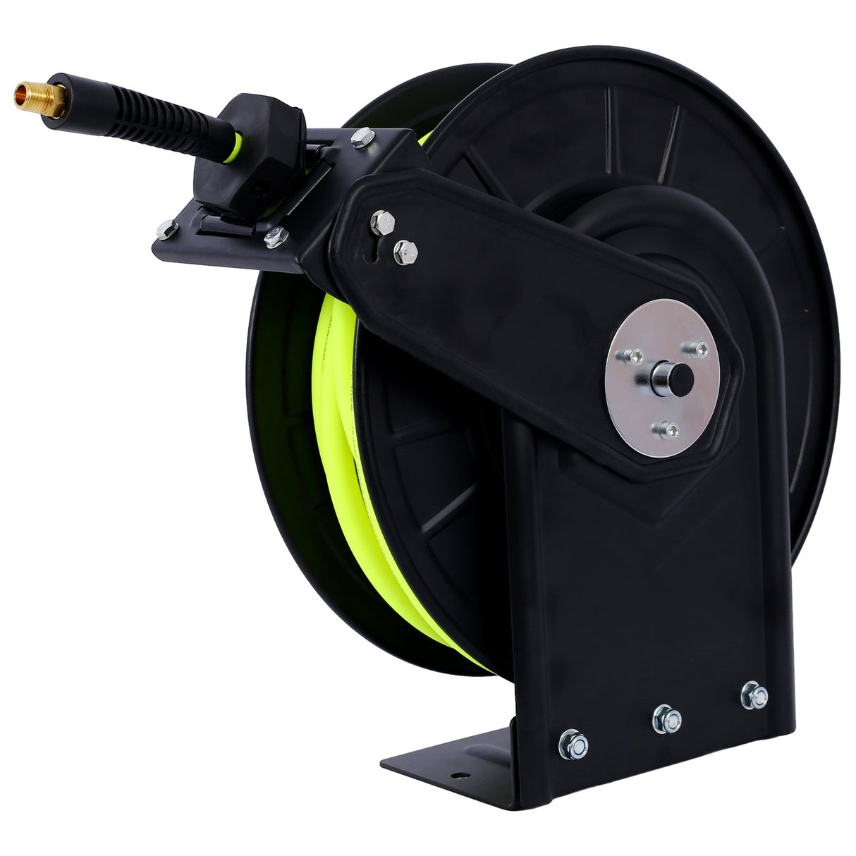 Retractable Air Hose Reel With 3/8" Inch x 50' Ft Heavy Duty Steel Auto Rewind Pneumatic Industrial Grade Rubber 300 PSI - Black - Fab Heavy Parts