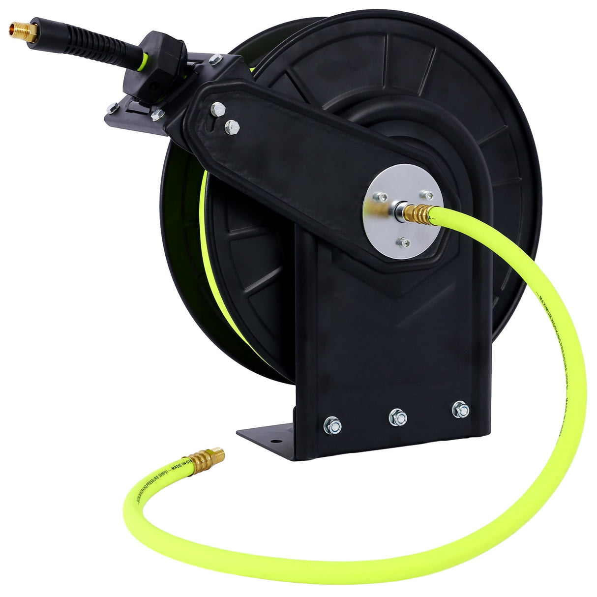 Retractable Air Hose Reel With 3/8" Inch x 50' Ft Heavy Duty Steel Auto Rewind Pneumatic Industrial Grade Rubber 300 PSI - Black - Fab Heavy Parts