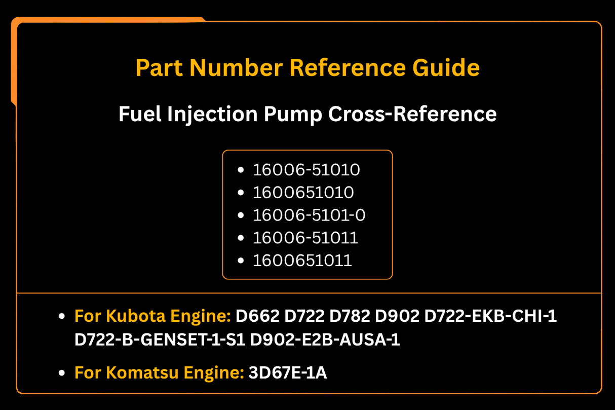 Bomba de inyección de combustible 16006-51010 apta para motor Kubota D662 D722 D782 D902 Komatsu 3D67E-1A
