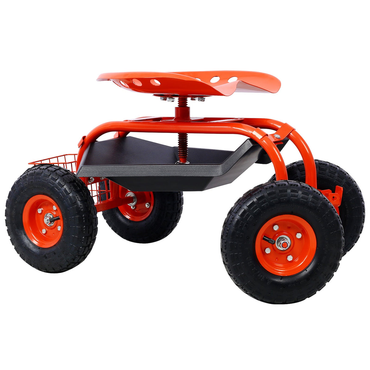 Rolling Garden Scooter Cart Seat with Wheels and Tool Tray 360 Swivel Seat - Red - Fab Heavy Parts