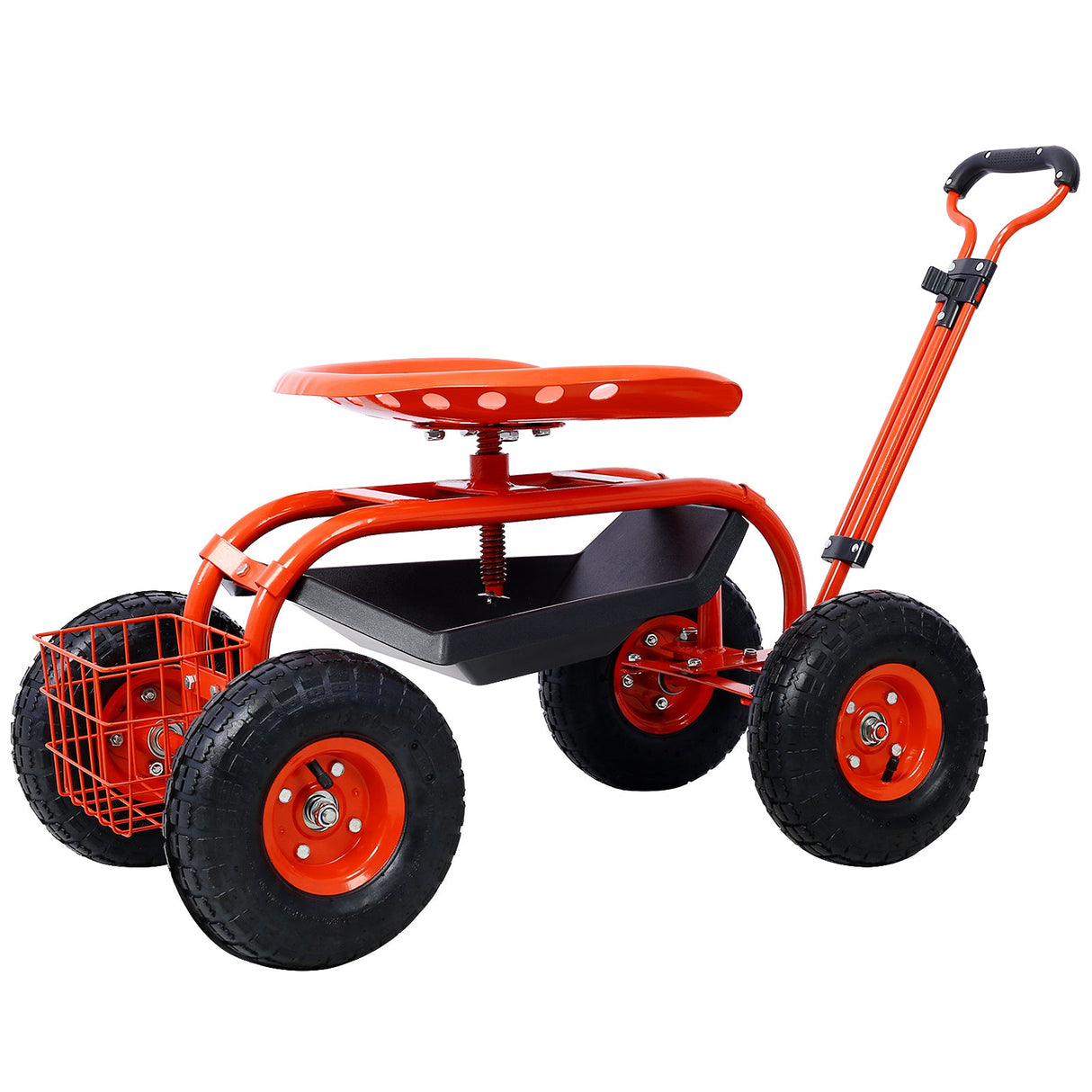 Rolling Garden Scooter Cart Seat with Wheels and Tool Tray 360 Swivel Seat - Red - Fab Heavy Parts