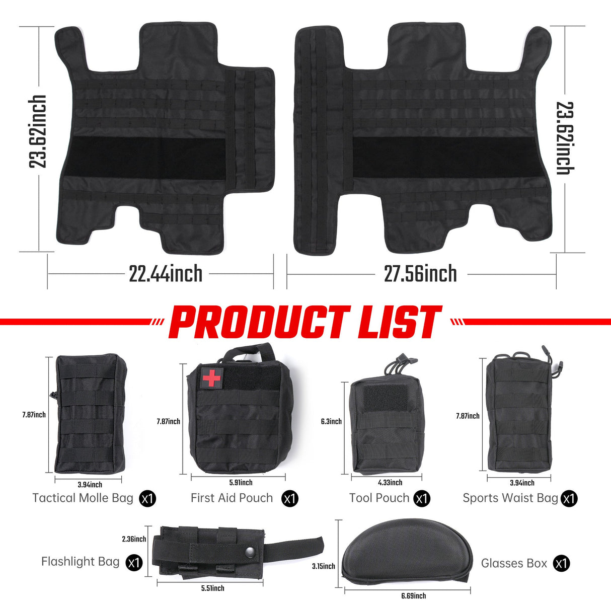 Roof Liner Organizer Overhead Storage Jacket For Ford Bronco 2021 - 2024 2/4 Doors Roof Tactical Vest Accessories With 5 Molle Pouch - Fab Heavy Parts