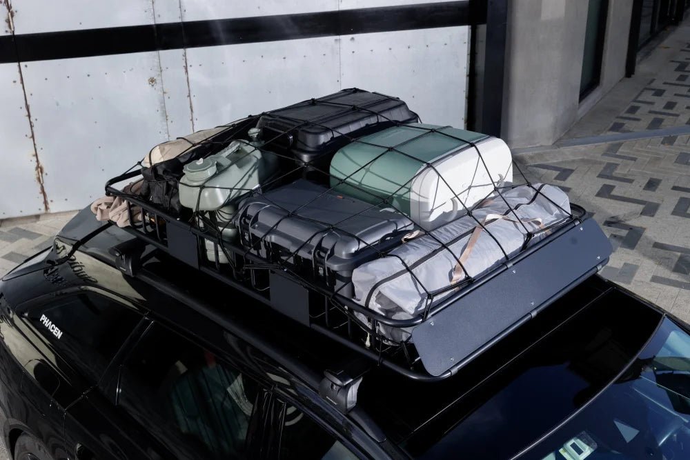 Roof Rack Basket With Net Rooftop Steel Roof Rack Cargo Carrier with 250 Lbs Capacity Extension Black Car Top Luggage Holder 64"x 39" Universal for SUV Wagon Seden - Fab Heavy Parts