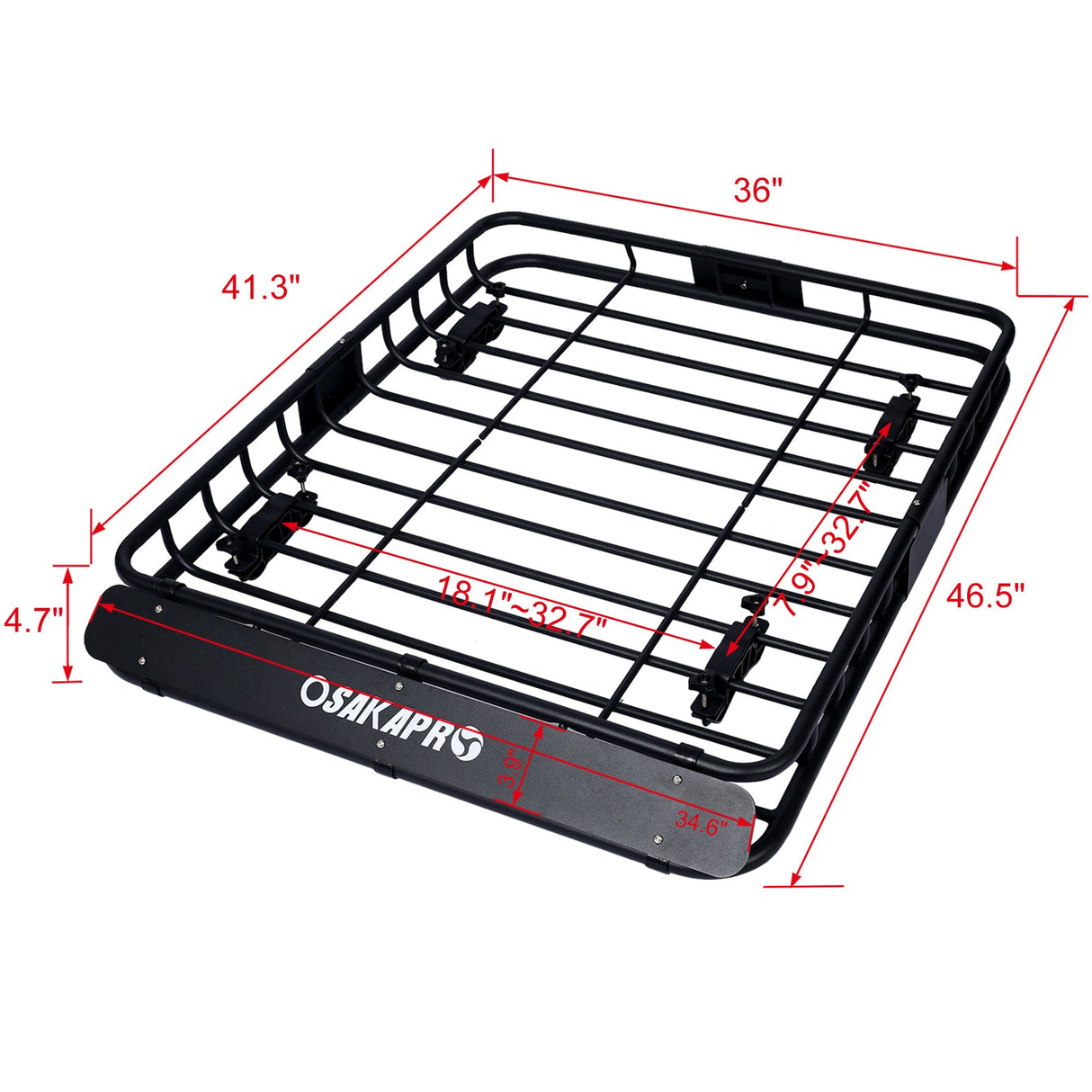 Rooftop Cargo Carrier Basket Rack Mount 42" Steel - Black - Fab Heavy Parts