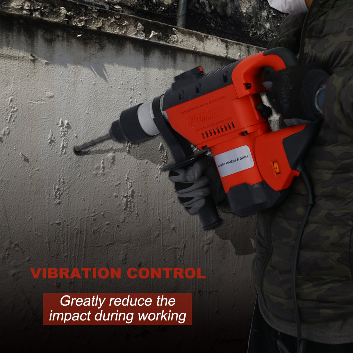Rotary Hammer 1100W 1 - 1/2" SDS Plus Drill 3 Functions Red Black - Fab Heavy Parts