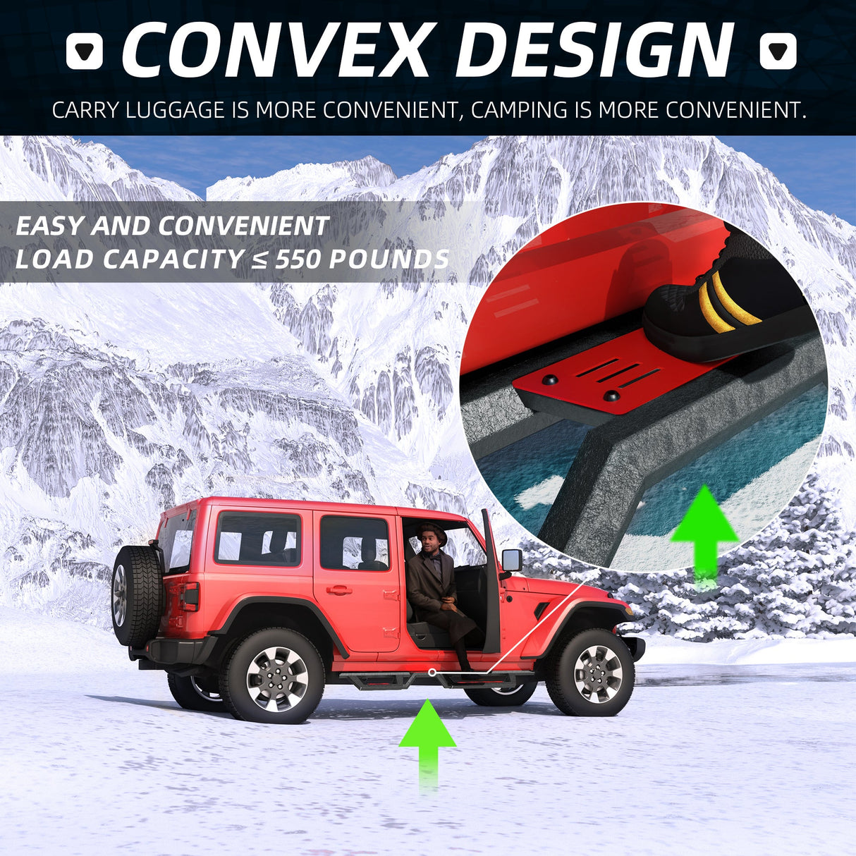 Running Boards Fits For 2007 - 2017 Jeep Wrangler JL 4 Door Black Powder Coated Nerf Bar with Two Stairs Design Two - Color Pedals Switchable Freely - Fab Heavy Parts