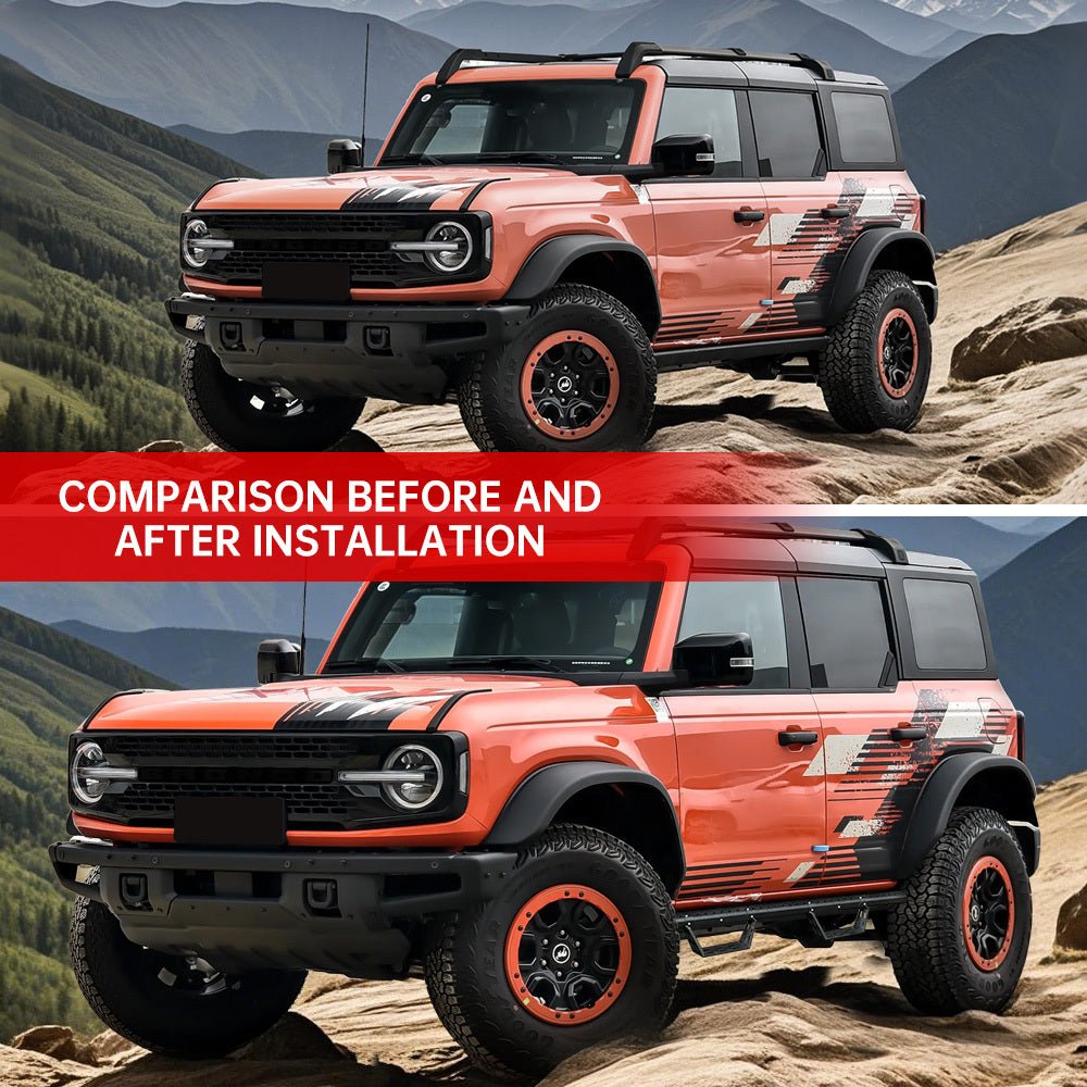 Running Boards Fits for Ford Bronco 4 Door 2021 - 2024 (Not Fit for Sport) Two Stairs Side Steps Anti - Slip Drop Down Rock Sliders Step Bars - Fab Heavy Parts