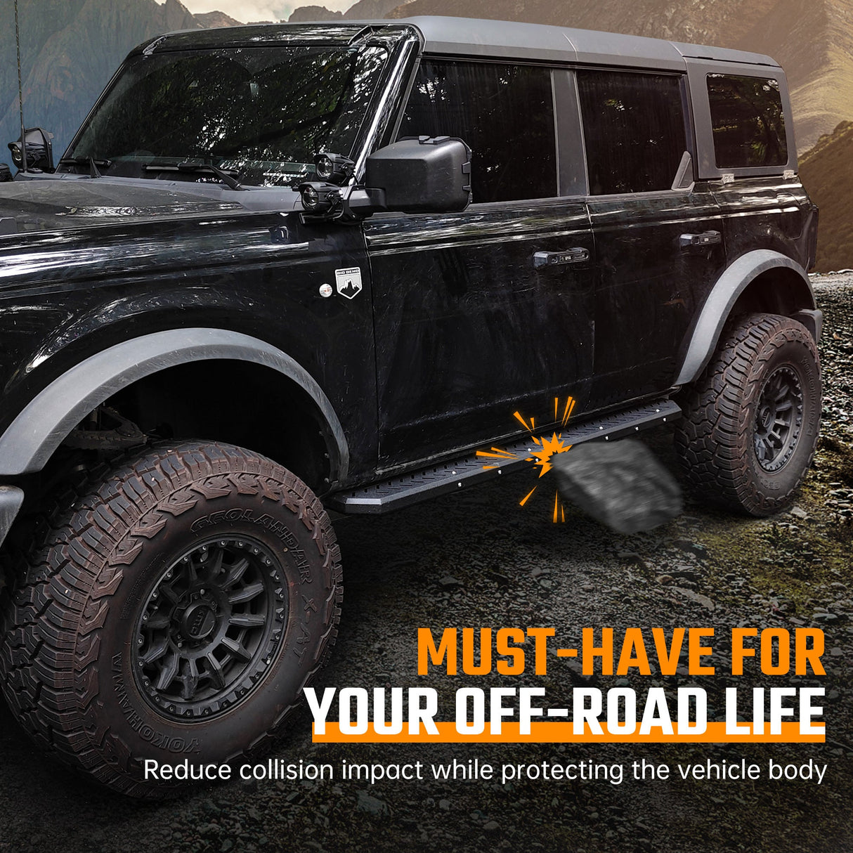 Running Boards Fits for Ford Bronco 4 Door 2021 - 2024 (Not Fit for Sport) Two Stairs Side Steps Anti - Slip Drop Down Rock Sliders Step Bars - Fab Heavy Parts