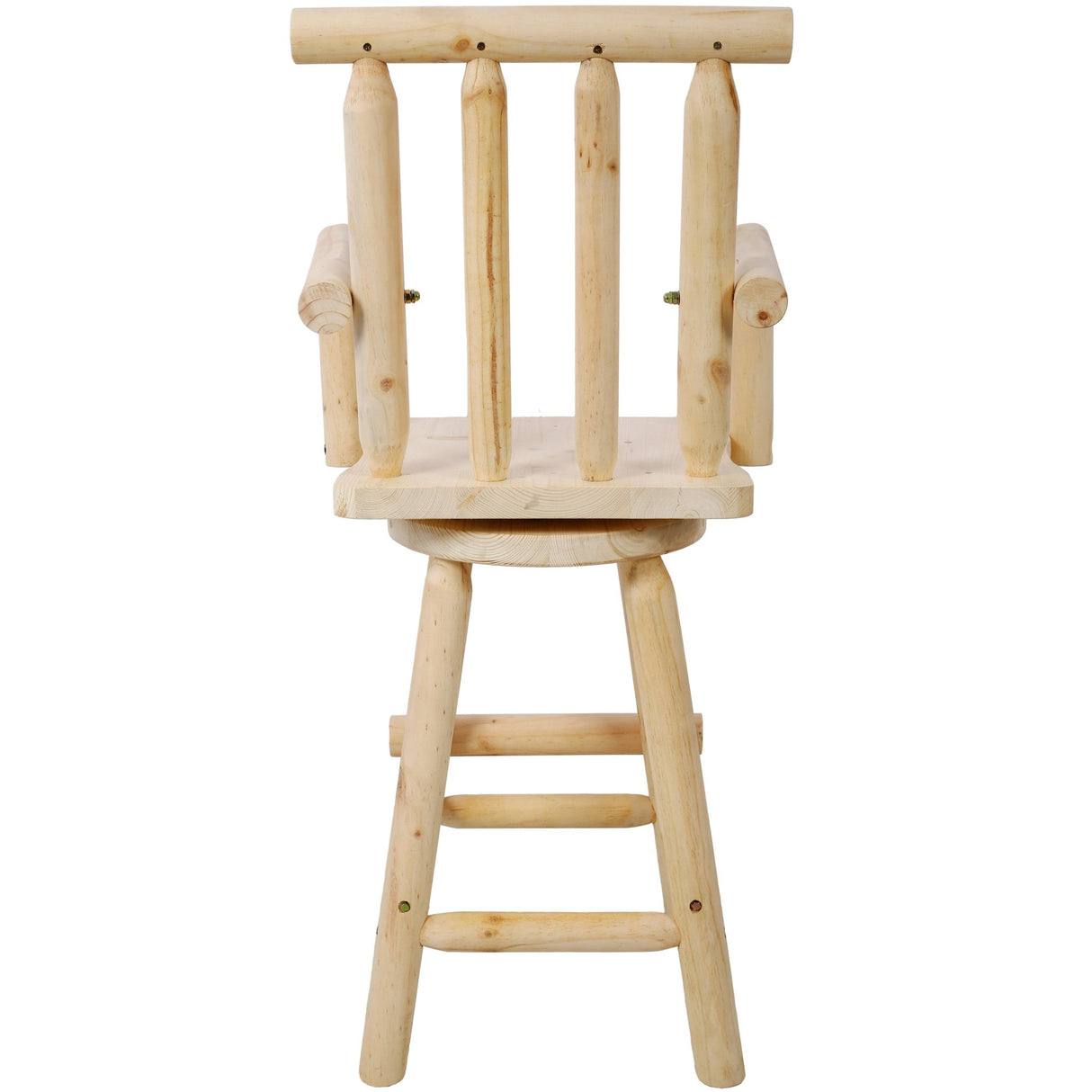 Rustic Bar Stool Fir Wood Construction Chair Backrest Footrest Wide Armrest 4 - Foot - Light Brown - Fab Heavy Parts