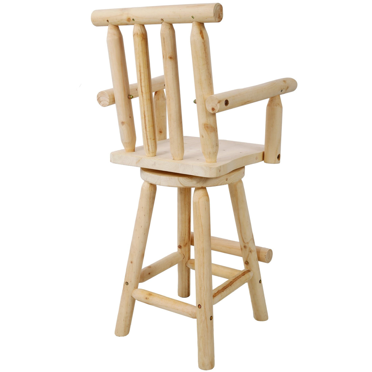 Rustic Bar Stool Fir Wood Construction Chair Backrest Footrest Wide Armrest 4 - Foot - Light Brown - Fab Heavy Parts