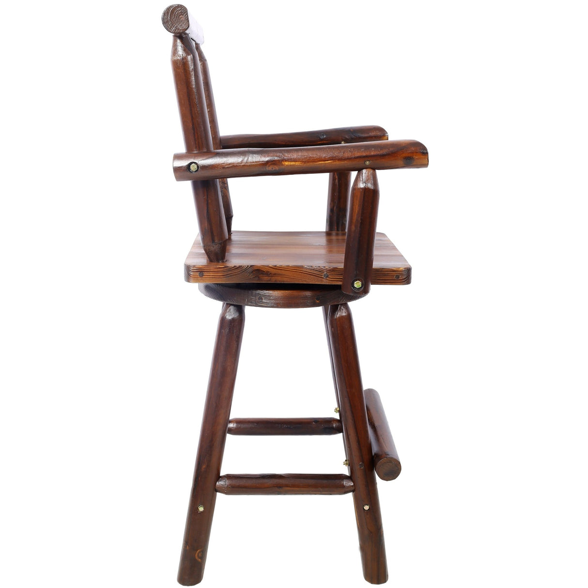 Rustic Bar Stool Fir Wood Construction Chair with Decorative Star Backrest Footrest Wide Armrest Pub 4 - Foot - Brown - Fab Heavy Parts
