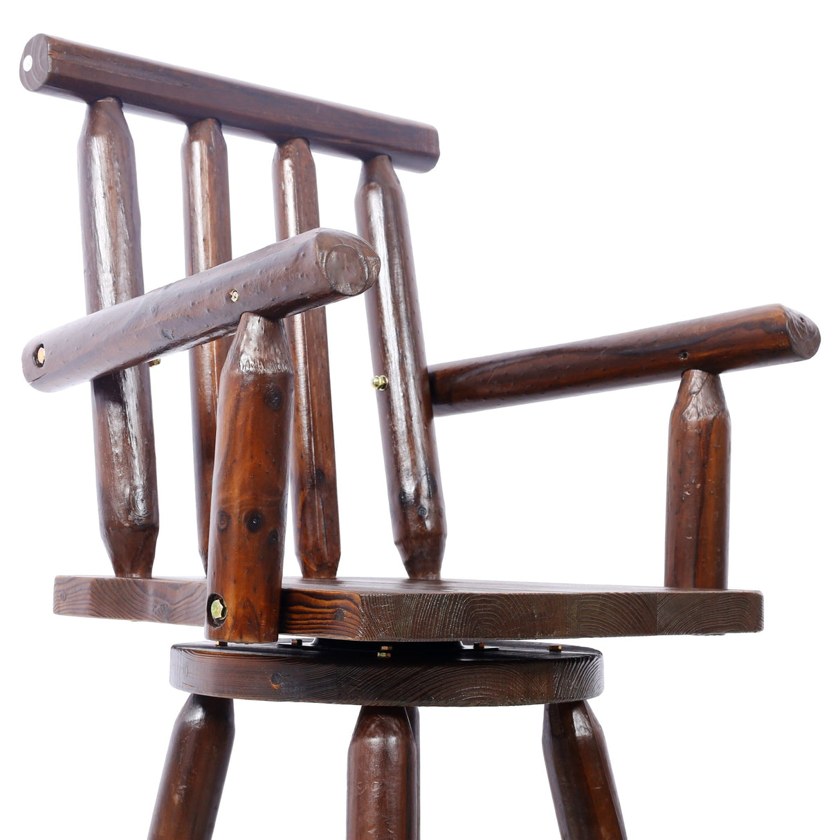 Rustic Bar Stool Fir Wood Construction Chair with Footrest Wide Armrest 4 - Foot - Brown - Fab Heavy Parts