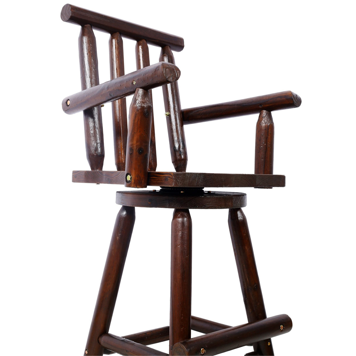 Rustic Bar Stool Fir Wood Construction Chair with Footrest Wide Armrest 4 - Foot - Brown - Fab Heavy Parts