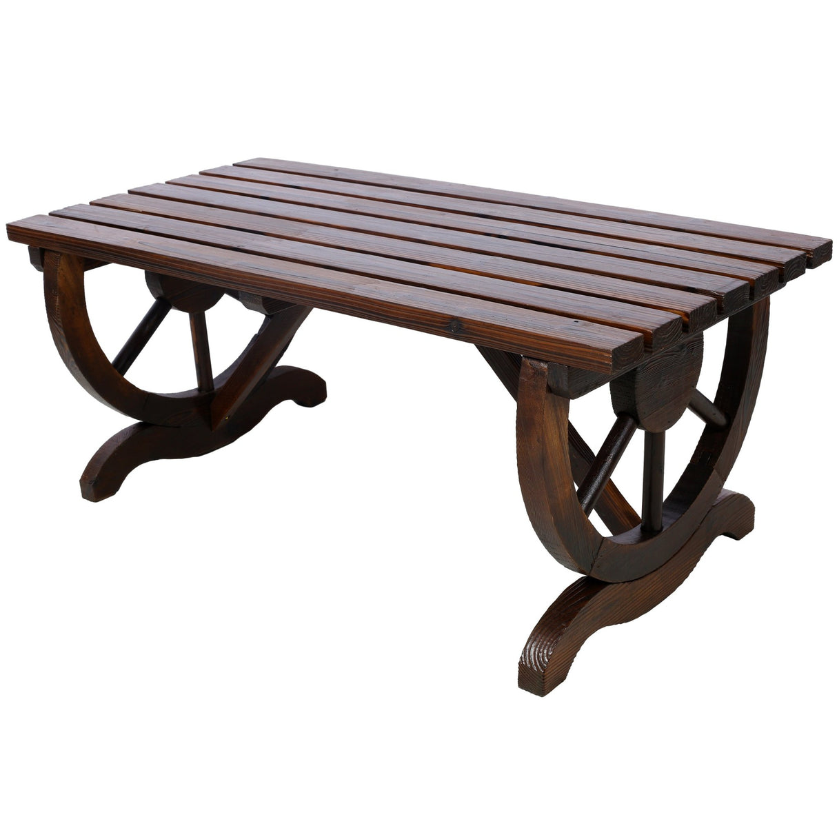Rustic Wooden Bench with Wagon Wheel Legs 2 People - Fab Heavy Parts