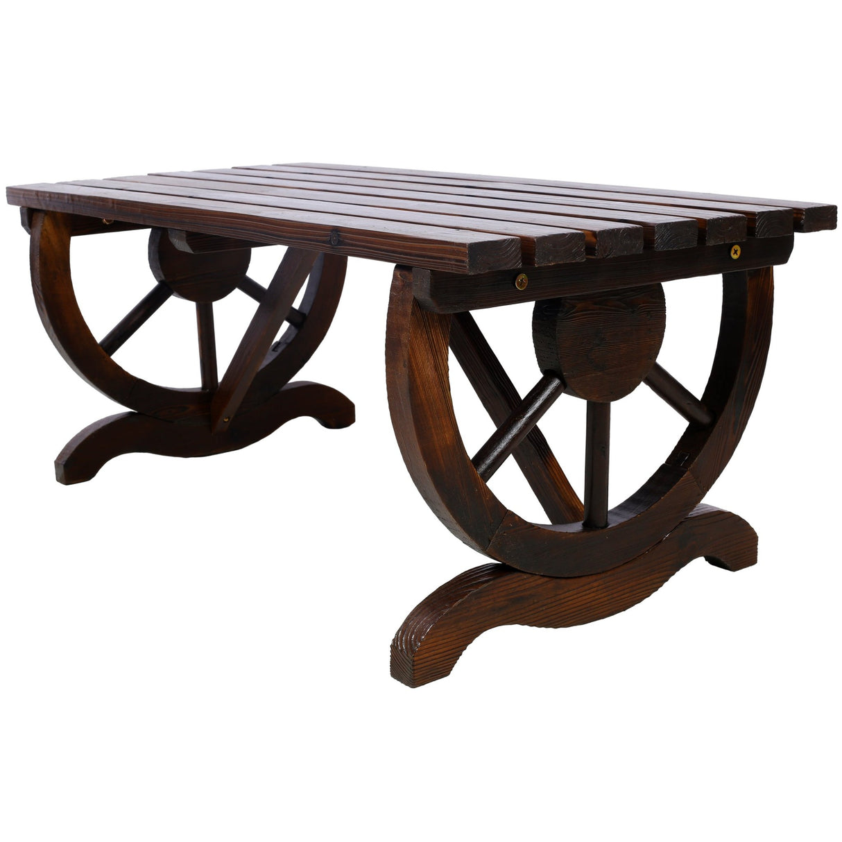 Rustic Wooden Bench with Wagon Wheel Legs 2 People - Fab Heavy Parts