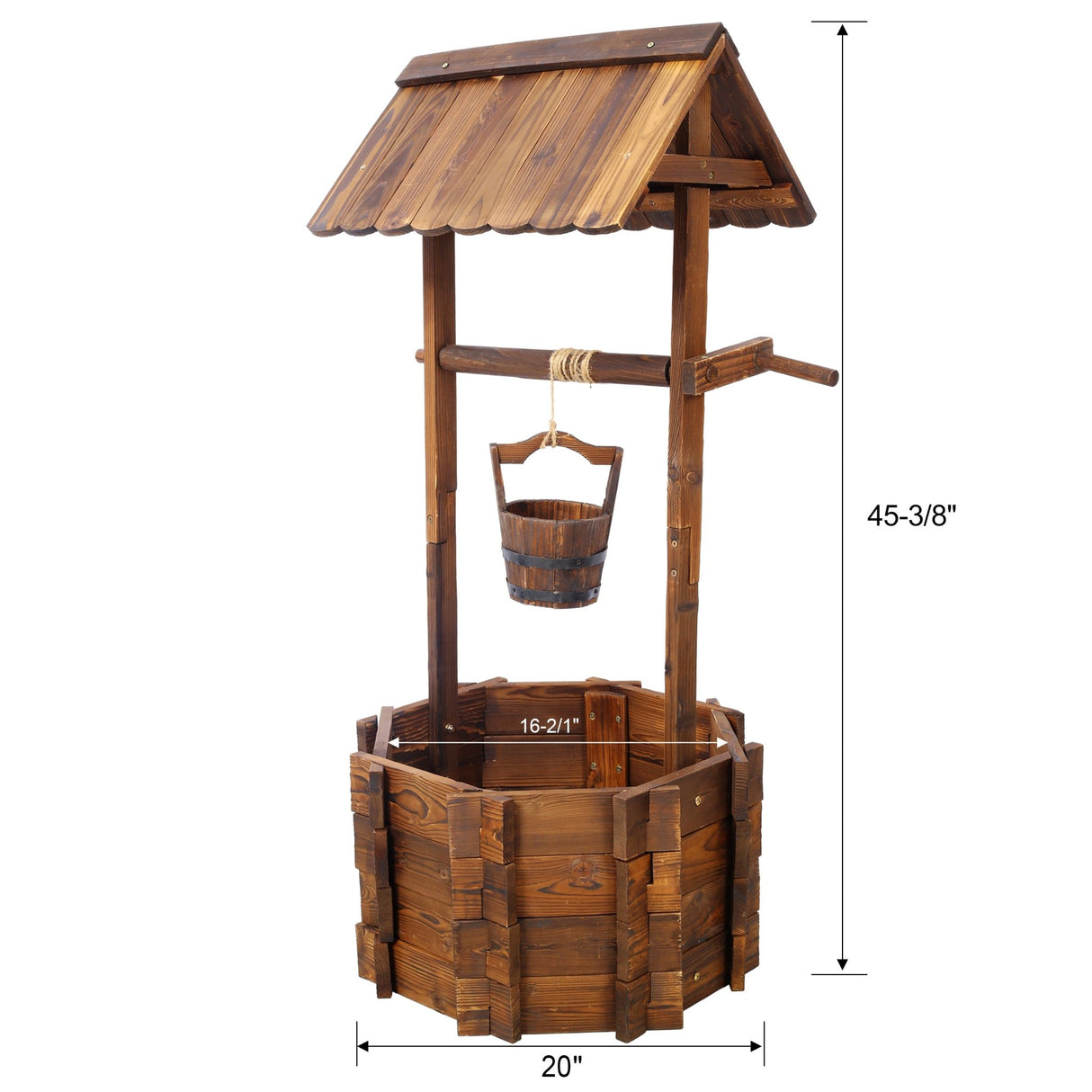 Rustic Wooden Wishing Well Planter w/Hanging Bucket 20in - Fab Heavy Parts