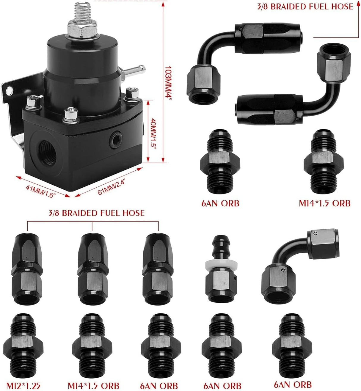 EFI Fuel Pressure Regulator Kit - 0-100 psi Adjustable with Gauge & 6AN Fittings