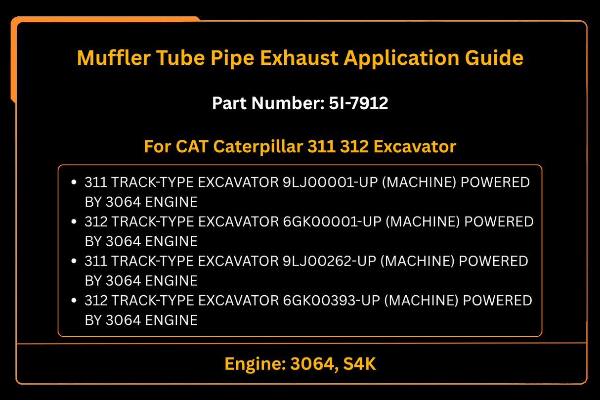 S4K Muffler Tube, Pipe Exhaust 5I - 7912 5I7912 Fits for CAT Caterpillar 311 312 Excavator - Fab Heavy Parts