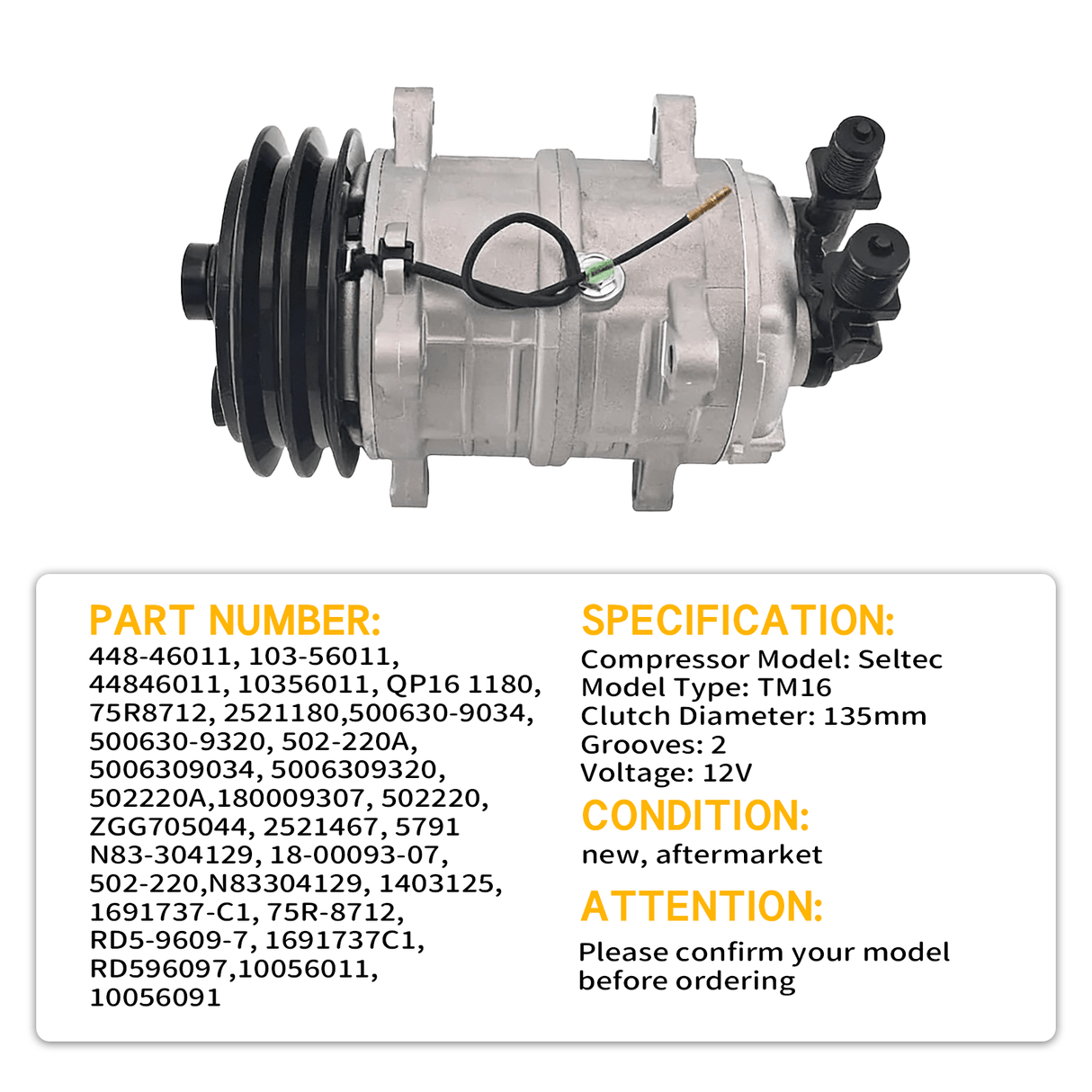 Seltec TM16 TM - 16HS A/C Compressor 448 - 46011 Fits for Shuttle Bus 502 - 220A 103 - 56011 - Fab Heavy Parts