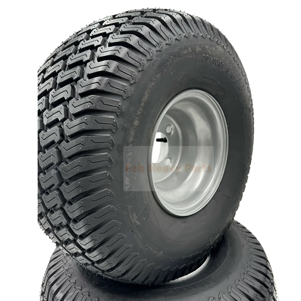 Set of 2 Silver Tire 20x10.00 - 8 Lawn Mower Tire and Rim Fits for Husqvarna - Fab Heavy Parts