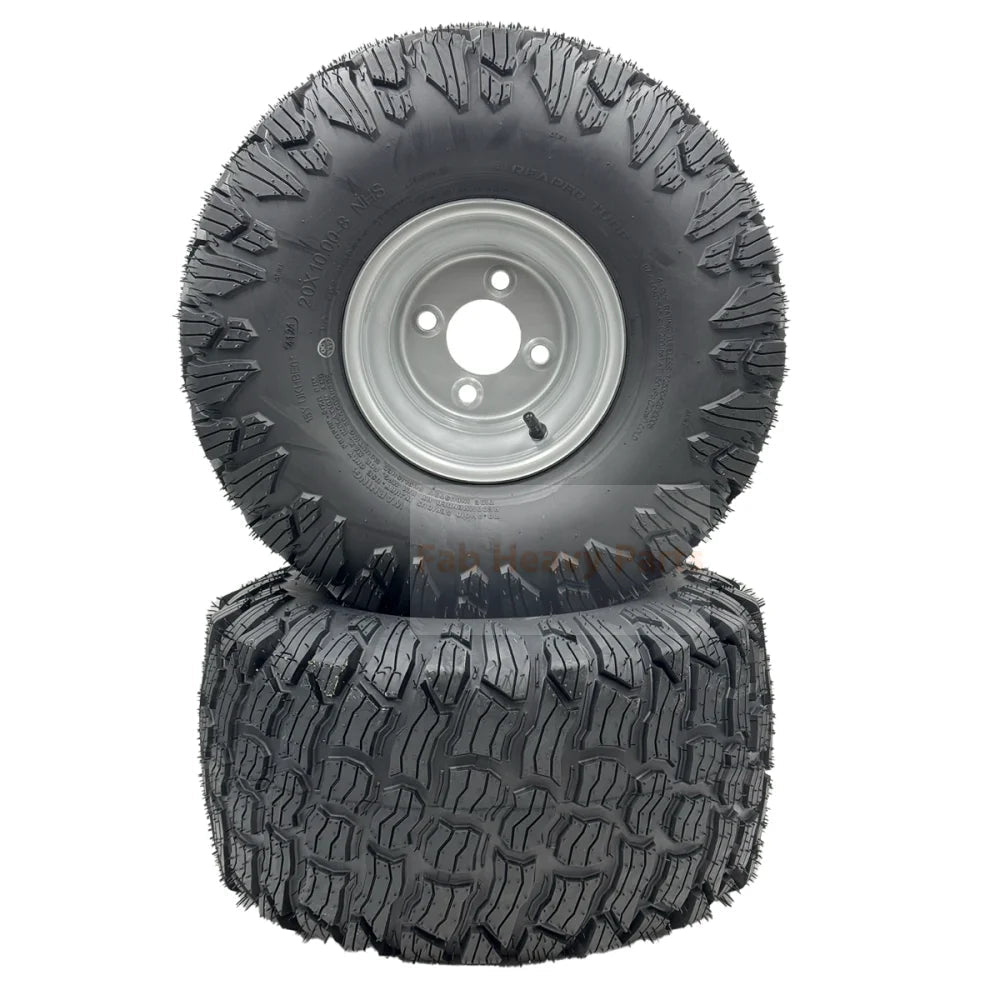 Set of 2 Silver Tire 20x10.00 - 8 Reaper Turf Wheel Assembly - Fab Heavy Parts