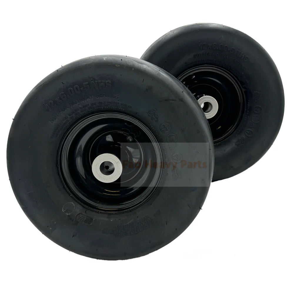 Set of 2 - Tire 12x6.00 - 5 2 Ply Smooth Tire & Wheel Assembly - Fab Heavy Parts