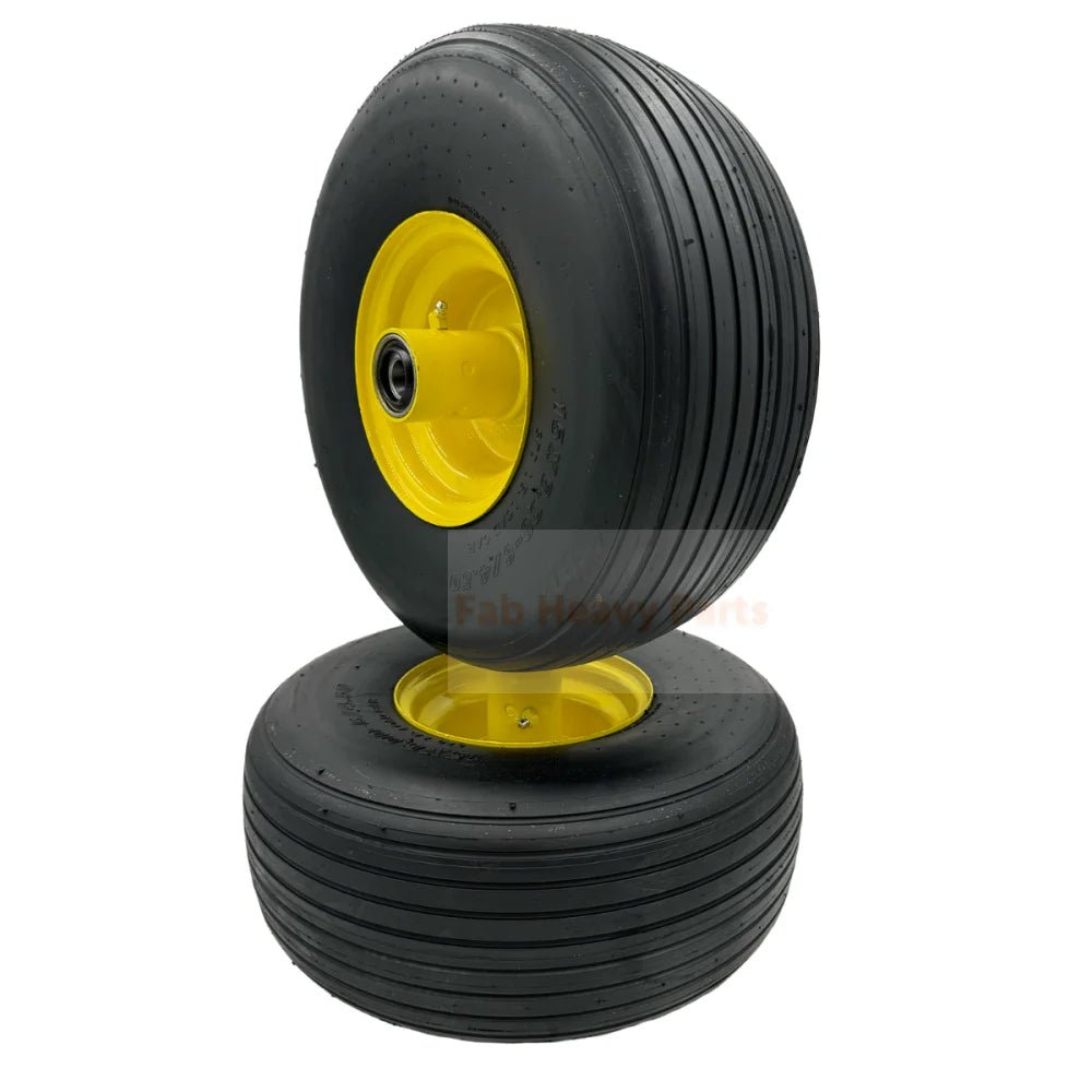 Set of 2 - Tire 15x6.00 - 6 Flat Free Rib Wheel Assembly (3/4 Axle, 7 Inch Hub) - Fab Heavy Parts